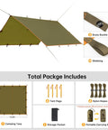 Waterproof 10x10.5 Ft Tarp Shelter For Camping And Backpacking Ripstop 210T Canopy With UV Protection light brown setup kit