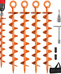 Beefy Heavy Duty Ground Anchor Screws In 4 Pack With Nuts And Tool Spiral Trampoline Anchors with spiral design for high wind resilience