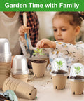 Ultimate Seed Starter Kit With 36 Plant Pots And Humidity Domes, children using recycled pulp nursery pots for seedlings