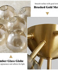 Detailed view of the Seven Light Mid Century Modern Flush Mount Ceiling Light With Amber Glass Sputnik Globes Brass Gold Finish