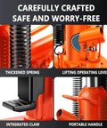 Close-up details of the Rock Solid Hydraulic Claw Jack Featuring Dual Lift Capacities with spring and lift lever.