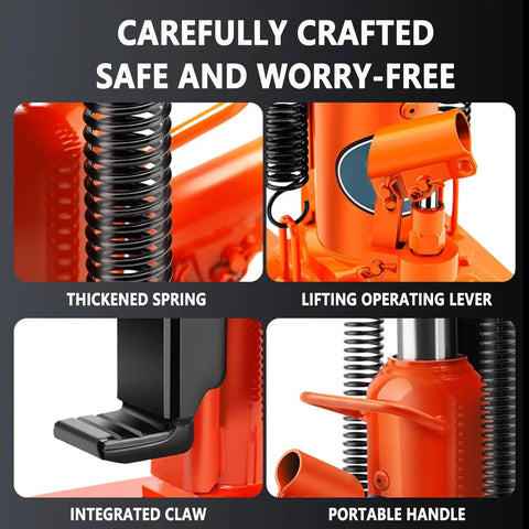 Close-up details of the Rock Solid Hydraulic Claw Jack Featuring Dual Lift Capacities with spring and lift lever.