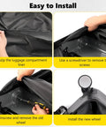 Image showing easy steps to install Heavy Duty Luggage Wheels Replacement Set Built Hella Tough, including unzipping liner and unscrewing old wheel.