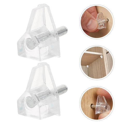 60 Pcs Plastic Cabinet Shelf Pins 3mm with studs; clear pins with manual installation and shelf support demonstration