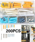 200 Pcs Plastic Expansion Drywall Anchor Screws Assortment Kit Self Tapping Heavy Duty, Yellow Zinc Plated Finish, Rust Resistant Wall Mount Fasteners For Shelves, Mirrors, TVs, Picture Frames And DIY Projects, 200-piece organizer kit