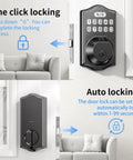 Smart Front Door Deadbolt Lock With Fingerprint Fast Unlock 0.3 Seconds No Fuss 100 Fingerprints 100 Codes Keyless Entry Digital Keypad Auto Lock Type C Emergency Power One Time Codes Plus Key Backup For Family Security shown in front and side views on a door.
