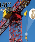 3/8 inch clevis grab hook in use on crane, showcasing 2 Pack Three Eighths Inch Chain Hooks Grade 70 Heavy Duty Clevis Grab Hooks For Trucking Towing And Industrial Chains 26,000 Lb Load Capacity Forged Steel Galvanized Finish For Superior Corrosion Resistance