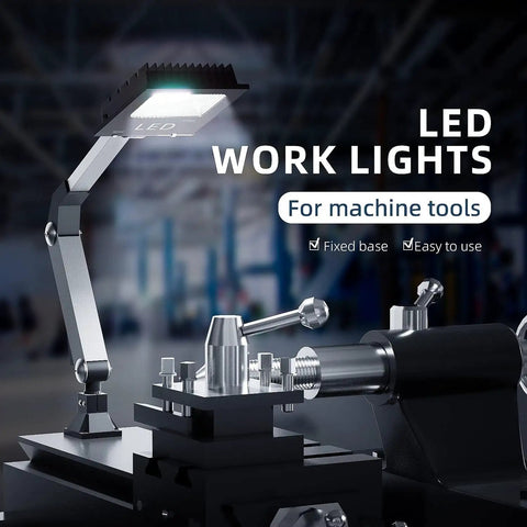 Real Deal Heavy Duty LED Cob Work Light Featuring Adjustable Gooseneck Arm and Rock Solid Screw Mount delivering bright illumination over machine tools.