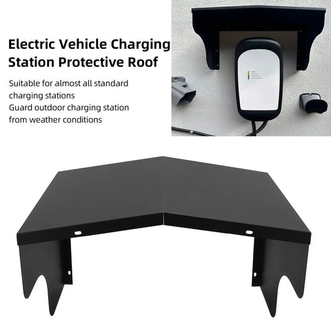 Badass Electric Vehicle Charger Cover Outdoor Protective Roof For Wall Boxes And Charging Piles, black carbon steel shield for weather protection.