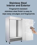 Heavy Duty Commercial Upright Freezer Forty Seven Cubic Feet with stainless steel finish being cleaned for maintenance.