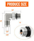 Racewill 90-degree hydraulic hose elbow fitting, 3/8 JIC 37° male to SAE/ORB male, chrome finish with protection cover