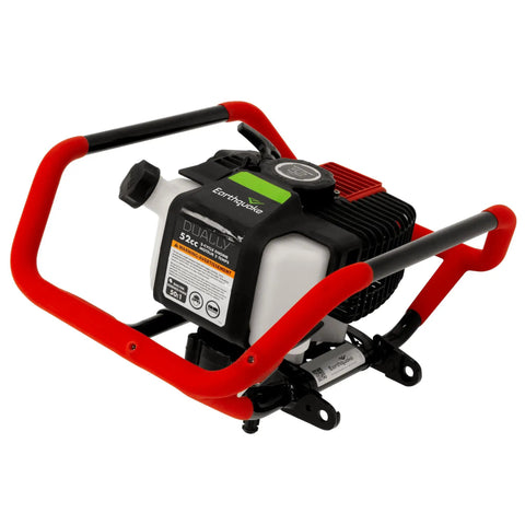 One Or Two Person Use 52Cc Auger Beast Powerhead with red handles and dual throttle controls, side view
