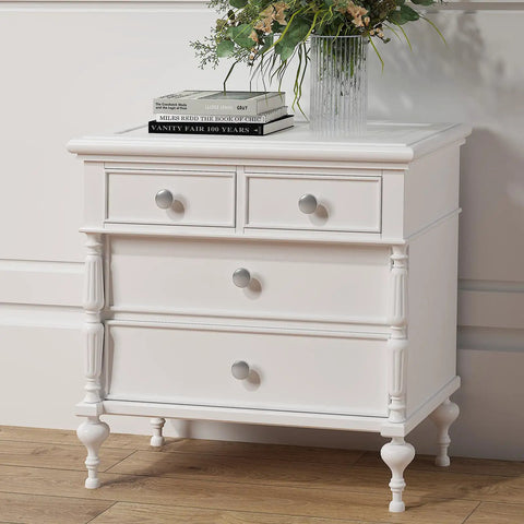 White dresser with 15 Pack Brushed Nickel Cabinet Knobs Round Kitchen Handles Zinc Alloy Hardware For Dresser Drawer Desk Cupboard Durable Finish Easy Install Includes Two Screw Sizes Fits Most Cabinets.