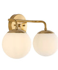 Gold Finish 15 Inch Globe Wall Sconce Vanity Light With White Frosted Glass Shade For Bathroom, Modern Midcentury Parisian Bistro Vibe, LED Bulb Included