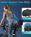 Oversized Noseless Bike Seat With Backrest 13 By 9 Inch Ultra Wide Saddle For Ebikes Tricycles And Stationary Bike Cushions Extra Thick Foam For Hip Support Noseless Design For All Day Comfort, rear view on indoor bike