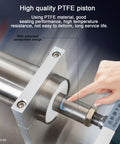 Pneumatic Bottle Filler Machine Adjustable Stainless Steel Single Head Horizontal Dispenser With 40 Liter Hopper PTFE piston detail.