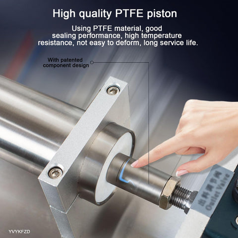 Pneumatic Bottle Filler Machine Adjustable Stainless Steel Single Head Horizontal Dispenser With 40 Liter Hopper PTFE piston detail.