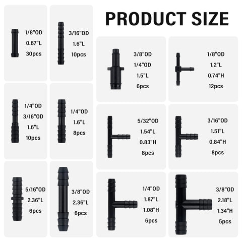 115-piece car vacuum hose connector set with 12 sizes tee/straight/reducer; black fittings; heat-resistant to 240°C