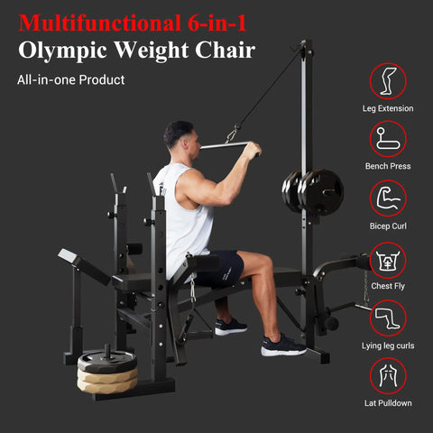 Man using Versatile 7 In 1 Weight Bench For Home Gym With 1000Lb Capacity Foldable Bench Press Set for lat pulldown