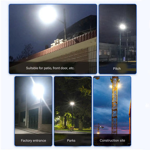 JUDYSSY Led Flood Light Outdoor, with Remote Control Solar Dusk to Dawn on building, yard, park, and construction site.