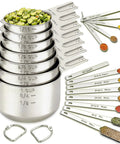 Stainless Steel Measuring Cups And Spoons Set With Nesting Square Design For Kitchen Includes 7 Cups And 7 Spoons Plus 5 Mini Spoons And 1 Leveler Durable 18 Zero Stainless Steel Gadgets For Cooking And Baking displayed