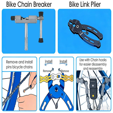 All In One Bike Repair Gear Kit For Mountain Bikes 9 Piece Set With 3 In 1 Cassette Remover Wrench Crank Puller Extractor Bottom Bracket Freewheel 