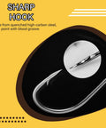 25 Pack 3/16 Oz Barb Jig Head Hooks With Knockout Sharp Blood Grooved Points And Heavy Duty Carbon Stainless Steel Built To Rip Through Gnarly Saltwater And Freshwater Waters For Anglers Seeking A Solid Catch Daily, close-up view of sharp hook point.