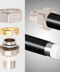 3/4 Inch By 1/2 Inch Male NPT Straight Air Piping Fittings 2 Pack Brass Nickel Plated showing components and assembly