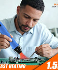 Man using Dual Temp Heat Gun With Two Speed Settings 250C And 350C 482F And 662F for circuit board crafting