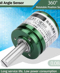 High Precision Hall Effect Angle Sensor With 0.088 Degree Resolution, 360 Degree Rotation, 0-5V Output, 12-Bit ADC, green metal casing