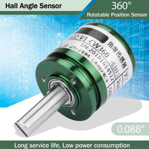 High Precision Hall Effect Angle Sensor With 0.088 Degree Resolution, 360 Degree Rotation, 0-5V Output, 12-Bit ADC, green metal casing