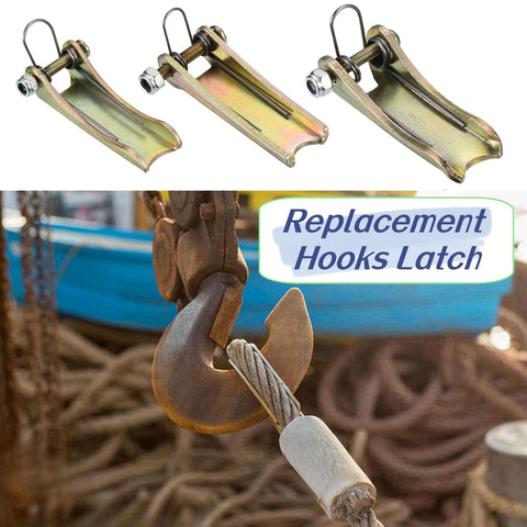 2 Pack Steel Safety Hook Latch Replacement Kit For Clevis Slip Hook Truck Trailer Towing Receiver Hitch displayed on hooks