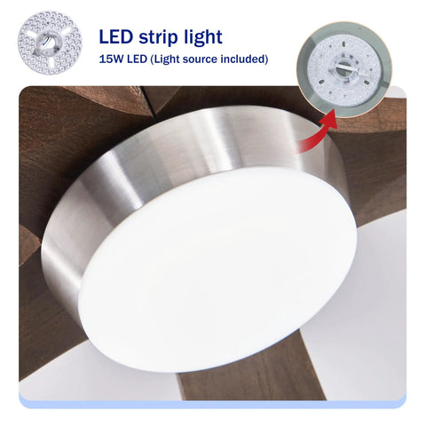 Close-up of LED strip light with 15W LED included, part of the 42" 5PCS Solid Wood Blades Ceiling Fan with Lights Remote Control, Nickel.