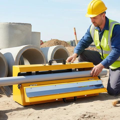 Heavy Duty Pvc Conduit Heater Box For Schedule 40 And 80 Pipe Bending Tool being used to bend 2 inch pipe on a work site.
