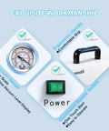 Oil Free Diaphragm Vacuum Pump With 20 Liter Per Minute Flow Rate And No Sweat Suction, showing vacuum gauge, ergonomic handle, and illuminated switch.