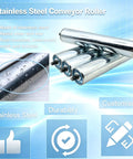 Hefty 5 Pack Heavy Duty Conveyor Rollers Built From Gritty 201 Stainless Steel Material Handling Equipment Replacement Parts for Tough Warehouses and Garages With Smooth Spring Loaded Industrial Transport Action, showcasing stainless steel rollers.