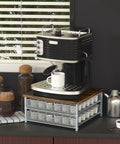 Rustic Wood And Metal Coffee Pod Holder With Sliding Drawers, 72 Pod Storage, silver finish, under coffee maker, counter use