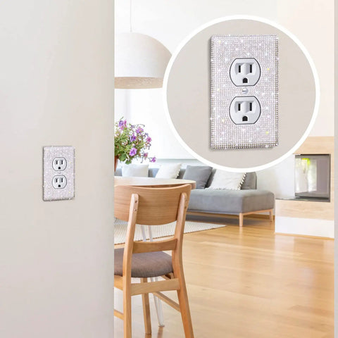 4 Pack Shiny Rhinestones Light Switch Covers Faux Crystal Wall Plate Outlet Covers Silver Bling Decor for Home Ornaments Standard Size