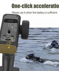 Close-up of 2.4GHz remote and High Speed Turbo RC Jet Boat With Dual Batteries, LED Lights on water surface in action
