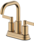 Brushed Gold Two Handle 4 Inch Centerset Bathroom Faucet With Push Up Pop Up Drain No Fuss Easy DIY Install Solid Brass Waterway