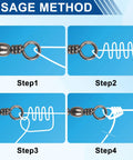 Barrel Swivels Set for Freshwater and Saltwater Fishing, 50/100 Pcs Rolling Ball Swivels With Solid Ring Copper and Stainless Steel, Black Nickel Coated, Heavy Duty Tackle Connector, 35 to 165 Lb Test knot-tying usage steps
