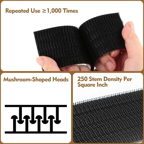 Close-up of Heavy Duty Reclosable Fastener 1x2 Inch Black Dual Lock SJ3550 with mushroom-shaped heads and 250 stem density.