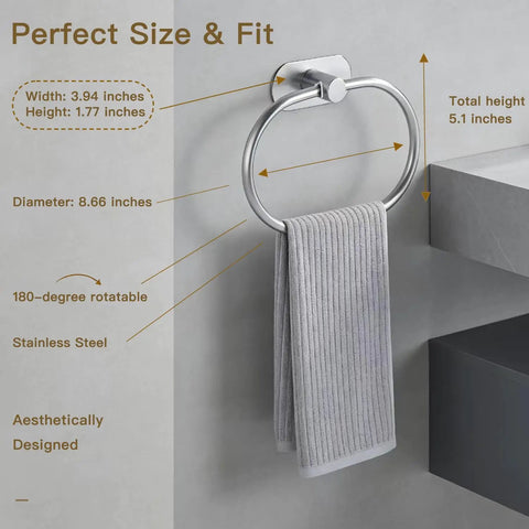 Self Adhesive Towel Ring for Bathroom No Drill Stainless Steel Brushed Nickel Stick On Wall Hand Towel Holder Modern Hanger With 3M Tape
