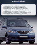 Front view of a blue Mazda vehicle fitment guide for multiple models shown above the car.