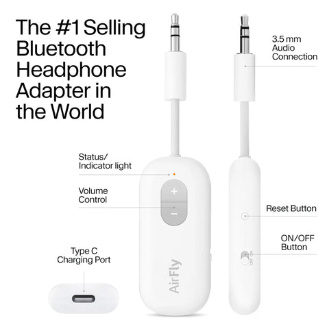 Wireless Bluetooth Audio Transmitter For AirPods And Headphones With 20 Plus Hour Battery, 3.5mm Aux Jack Support shown