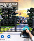 Heavy Duty Dual Swing Gate Opener Workhorse With Smart Automation And Sturdy Motors Built Tough For Seamless Driveway Access being activated from a car.