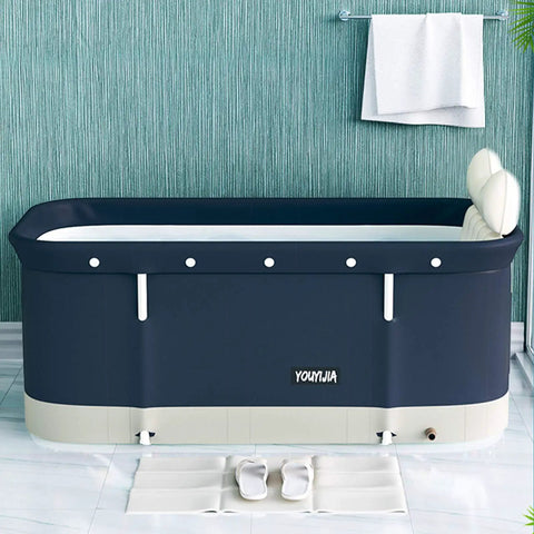 Portable Foldable Bathtub Kit For Adults Easy Setup Soaking Bath Tub Space Saving Standing Spa Tub in bathroom setting