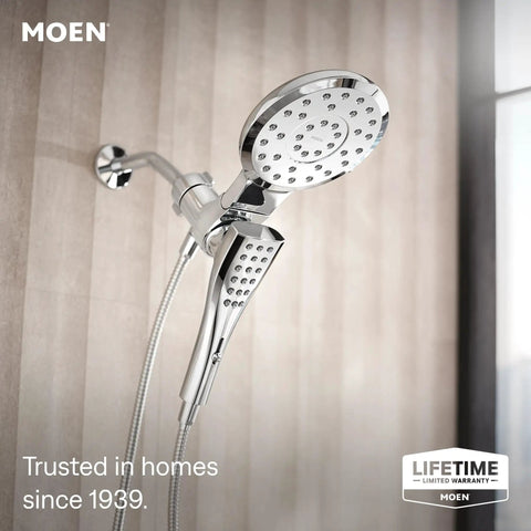 Slick Chrome Rain Showerhead And Dual Handshower Setup Featuring Three In One Spray Settings With Smooth Magnetic Docking For That Heavy Duty Bathroom Glow Up