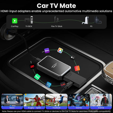 Car TV Mate Pro Wireless CarPlay Adapter 2 In 1 Magic AI Box Turns Your Car Screen Into TV With HD Media Port in a car