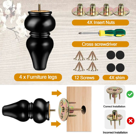 10 Inch Wood Furniture Legs Set of 4 in Variegated Natural Wood Grain for Sofa Couch Chair Bed and Coffee Table Replacement Easy Install for DIY Projects Sturdy Durable Woodwork Makeover
